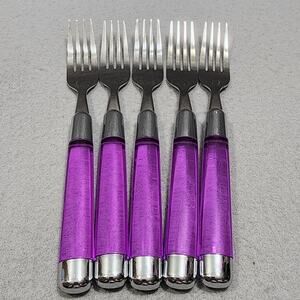Dinner Forks x5 Purple Amethyst Acrylic Handles Flatware Replacements Vintage